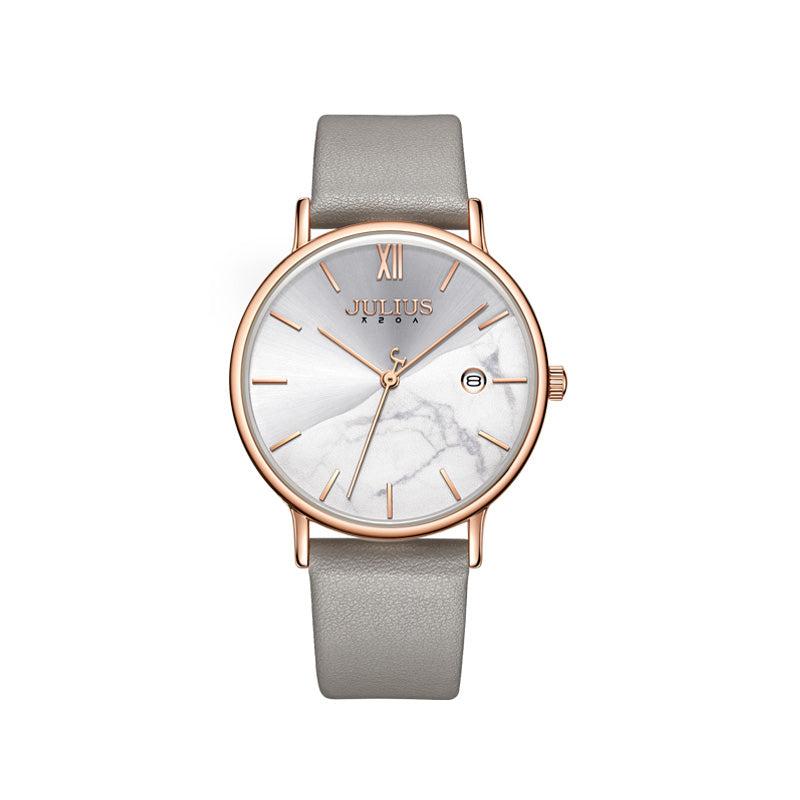 Đồng Hồ Nữ Chính Hãng Julius Cao Cấp Dây Da Mặt Tròn Chống Nước Kính Khoáng Đường Kính 36mm JA-1312A
