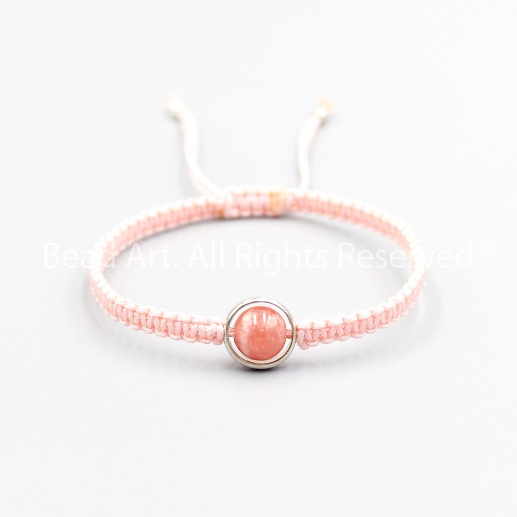 Vòng Tay Thắt Dây Đá Đào Hoa Tự Nhiên Màu Hồng, Rhodochrosite Loại AA, Vòng Tay Phong Thuỷ, Chuỗi Hạt, Mệnh Hoả, Thổ - Bead Art