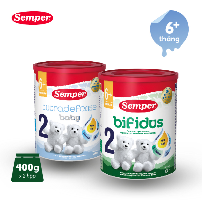 Combo 2 Sữa bột công thức Semper Baby Nutradefense 2 400g/hộp và Semper Bfidus Nutradefense 2 400g/hộp