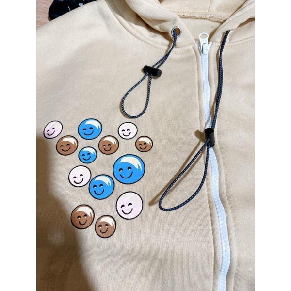 Áo Khoác nỉ bông FY mặt cười form rộng,tay phồng bo nhún,Mẫu áo nỉ bomber dây kéo phao unisex nam nữ
