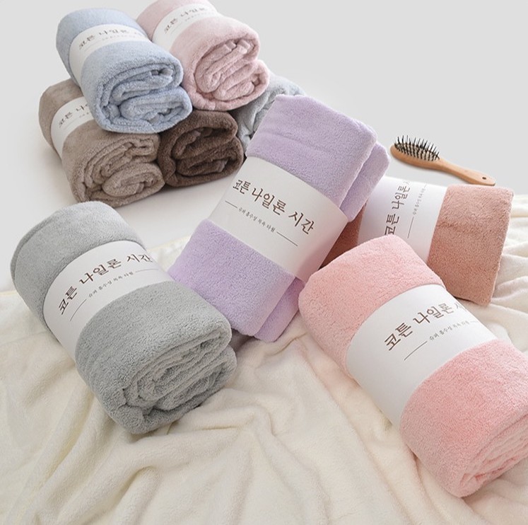 Khăn Tắm Lông Cừu Hàn Quốc, Siêu Thấm Hút, Mềm Mại, Sợi Bông Cao Cấp, Vải Dày - 70x140 cm - Trơn