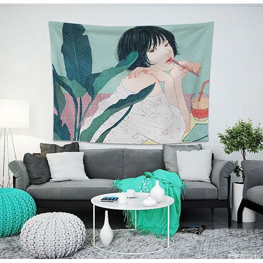 Thảm trang trí - Tranh vải treo tường hình cô gái phong cách thời trang + Tặng kèm móc treo