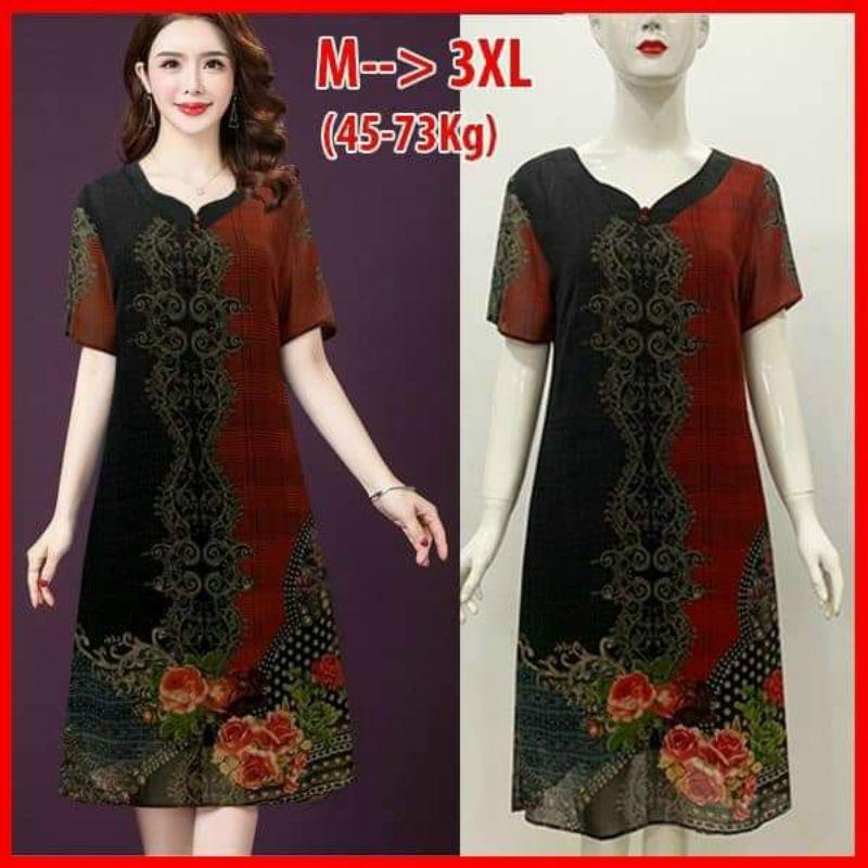 ĐẦM SUÔNG IN HỌA TIẾT HOA HỒNG