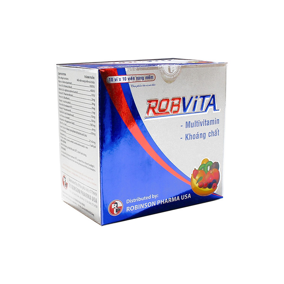 COMBO 2 HỘP TPCN bổ sung multivitamin và khoáng chất bồi bổ sức khỏe Robvita –Medibeauty- Robinson Pharma Usa-Hộp 100 viên Tặng 1 áo mưa dù cao cấp