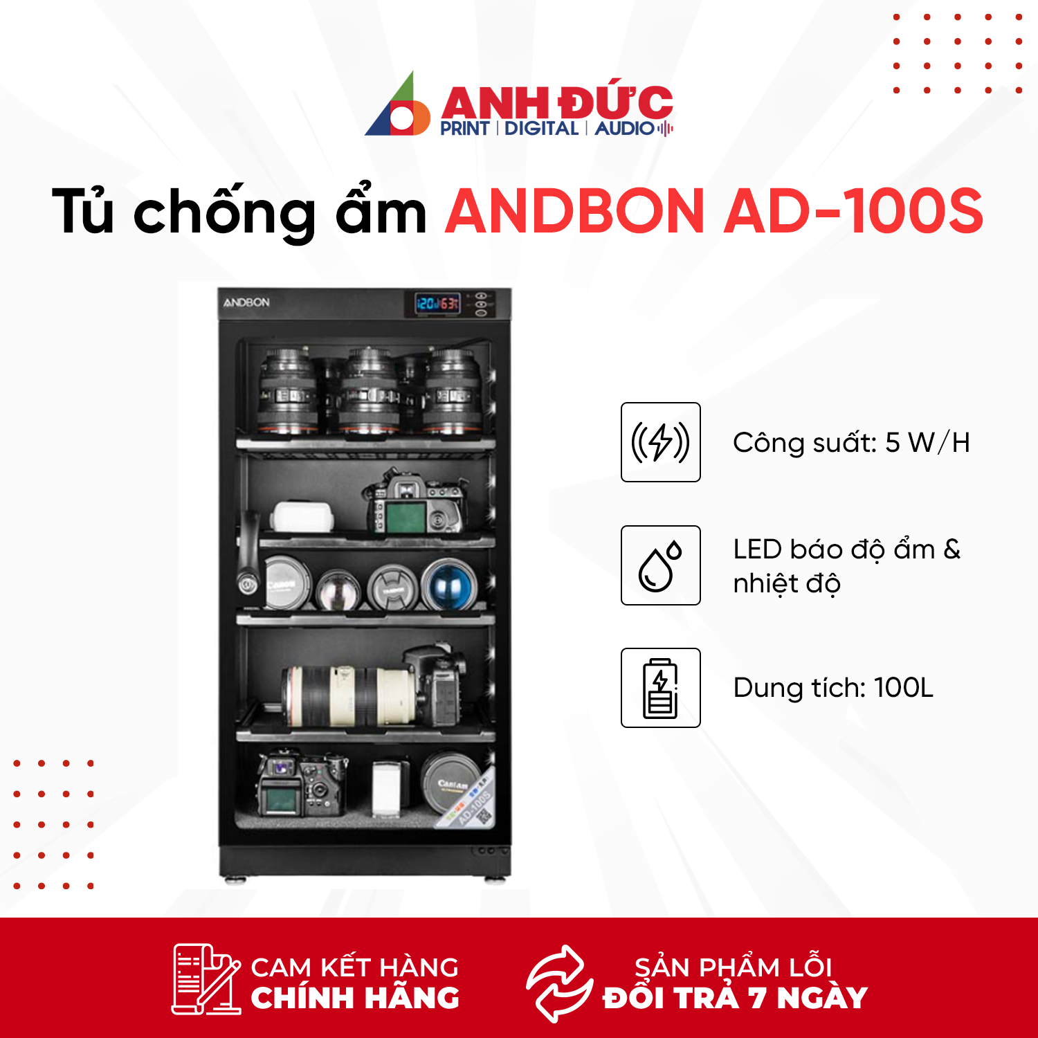 Tủ chống ẩm ANDBON AD-100S (100 lít) - Hàng Chính Hãng