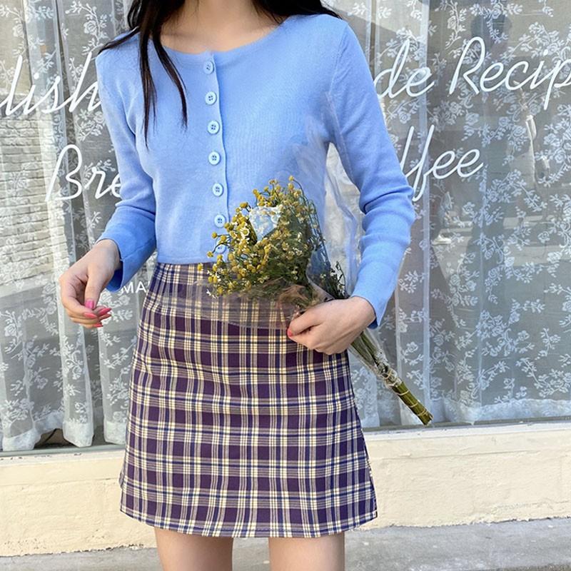 Korean High Waist Plaid Straight Skirt High Waist Was Thin Plaid Skirt