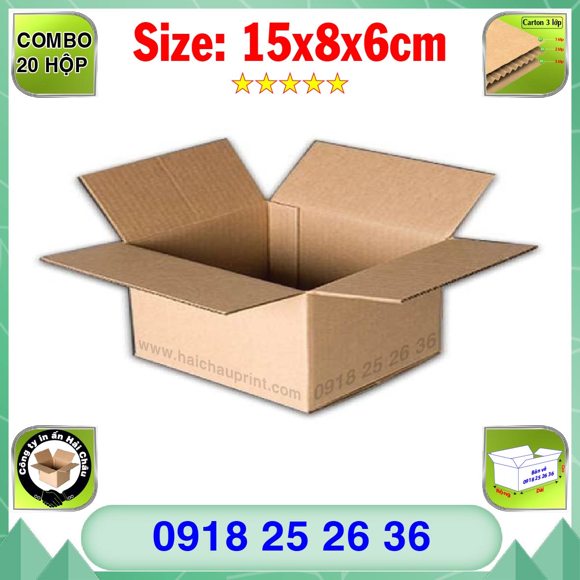 20 Hộp Carton, KT: 15x8x6cm, Hộp carton, Thùng carton, Hộp đóng hàng, Thùng đóng hàng, Hộp carton 3 lớp...