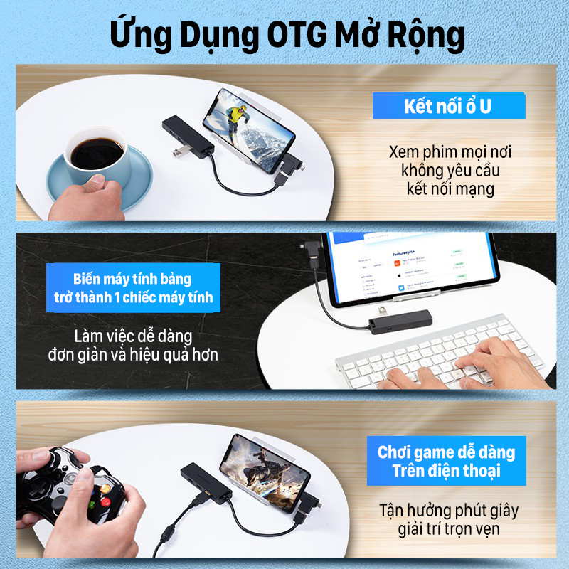 Bộ chia 4 cổng Usb 3.0 - Hub Usb 4 Port USB 3.0 có nguồn hỗ trợ 15cm 50/100cm Vention CHLBB - Hàng chính hãng