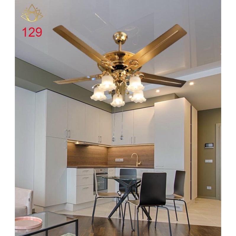 Quạt trần có đèn 5 cánh thép,động cơ DC 6 tốc độ gió,trang trí phòng khách,ngủ,đảo chiều hút ẩm