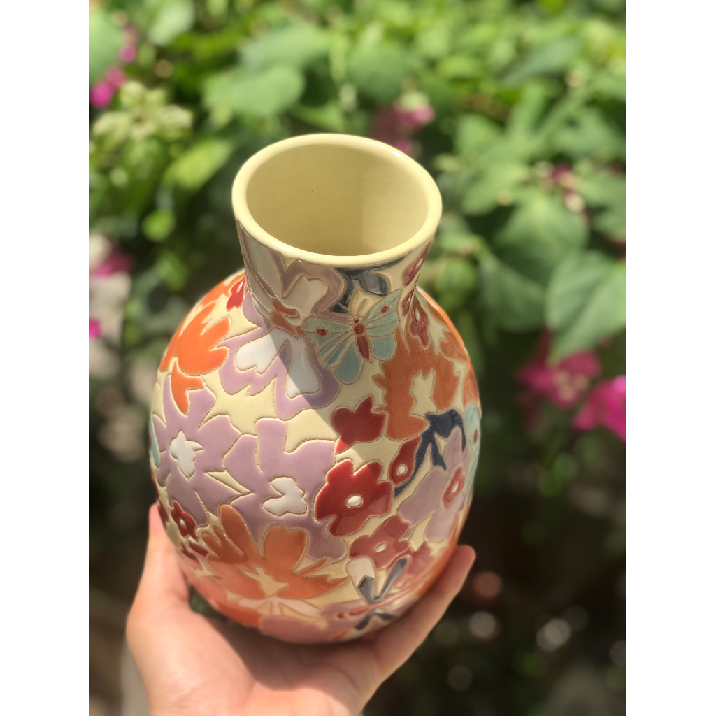 BÌNH BÔNG BÁCH HOA GỐM SỨ THỦ CÔNG NAM BỘ TD1 23CM CẮM HOA TRANG TRÍ DECOR