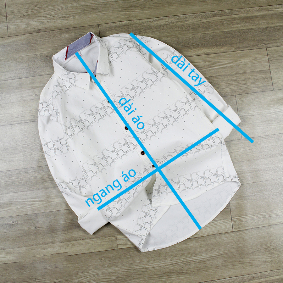 Sơ mi tay dài trắng in hoa văn hình học cho bé trai 8-11 tuổi từ 28 đến 35 kg 05856
