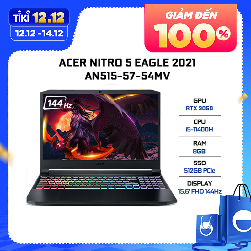 Laptop Acer Nitro 5 AN515-45-R3SM NH.QBMSV.005 (AMD R5-5600H/ 8GB DDR4 3200MHz/ 512GB SSD M.2 PCIE/ GTX 1650 4GB GDDR6/ 15.6 FHD IPS, 144Hz/ Win10) - Hàng Chính Hãng