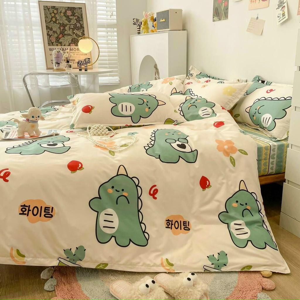 Bộ chăn ga gối Cotton Poly M2T bedding chăn ga Hàn Quốc miễn phí bo chun drap ga giường - khủng long cà chua