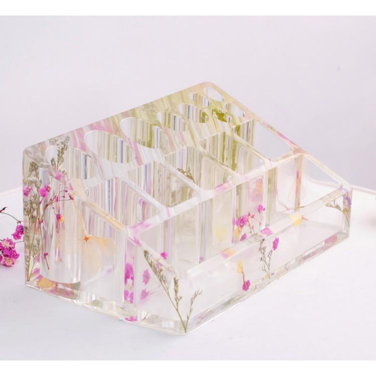 Khay son hình chữ nhật 15 ô hoạ tiết hoa khô resin trong suốt làm quà tặng bạn gái ý nghĩa 2poxy