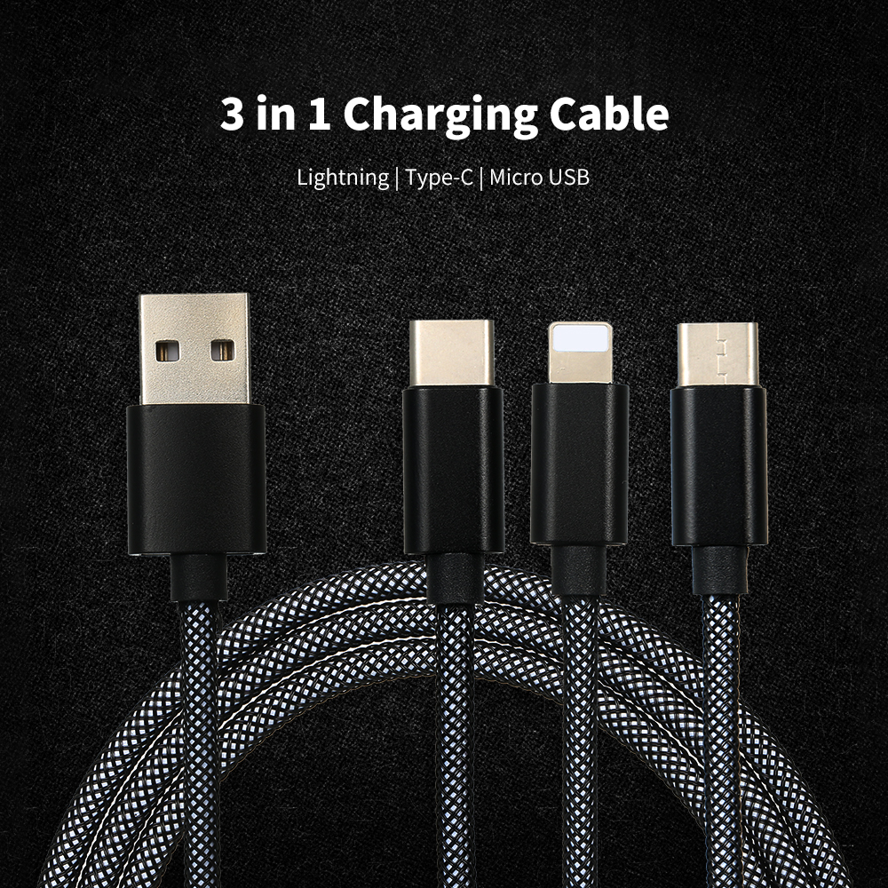 Cáp Sạc Nylon 3 Trong 1 2.4a Với Micro USB Loại C Cho IPhone XIaomi Huawei Samsung