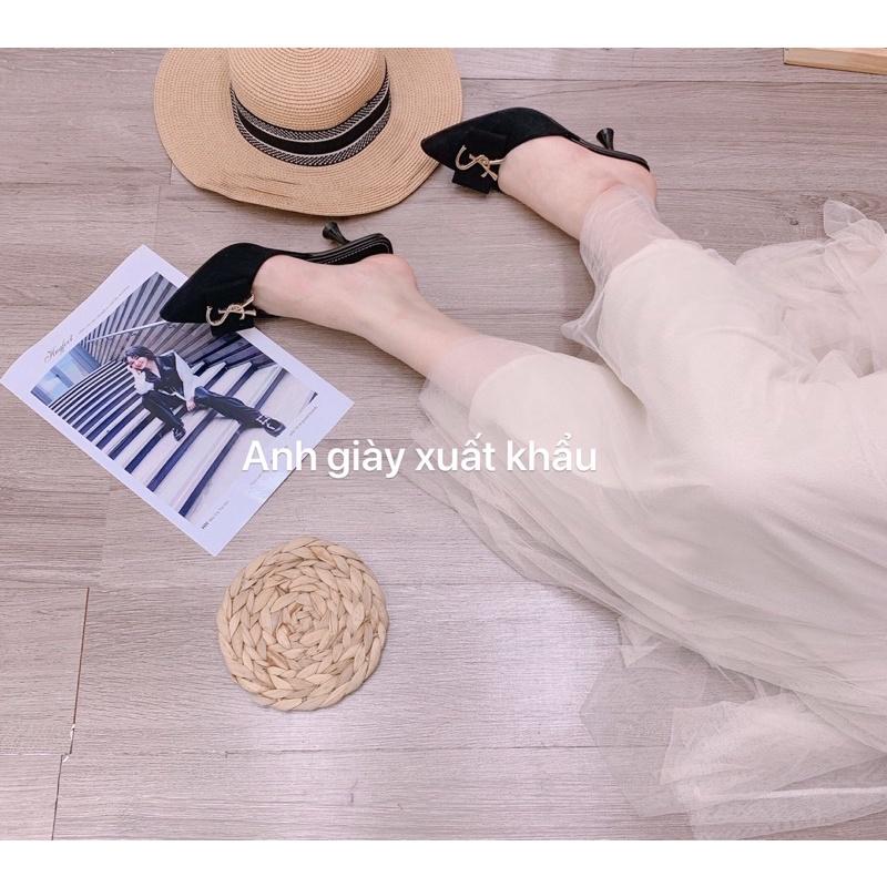 DL50 - Dép sục gót nhọn 5p da lộn mũi nhọn nơ ngang