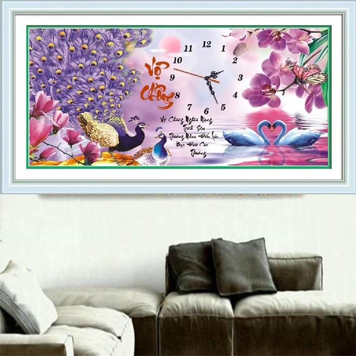 Tranh thêu vợ chồng công hoa lan tím 88955 - kích thước: 63 * 33cm.