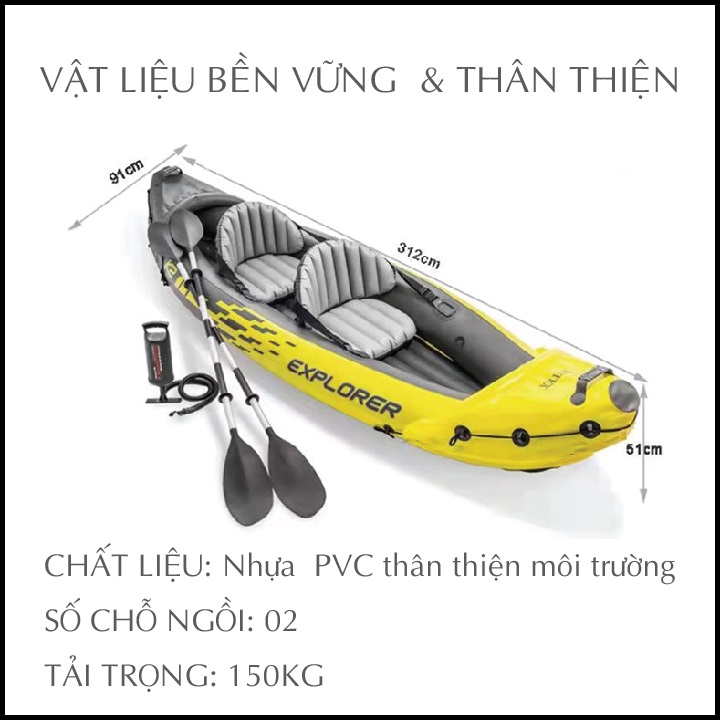 Thuyền kayak bơm hơi EXPLORER 2 người INTEXX . Thuyền đôi dã ngoại du lịch cao cấp