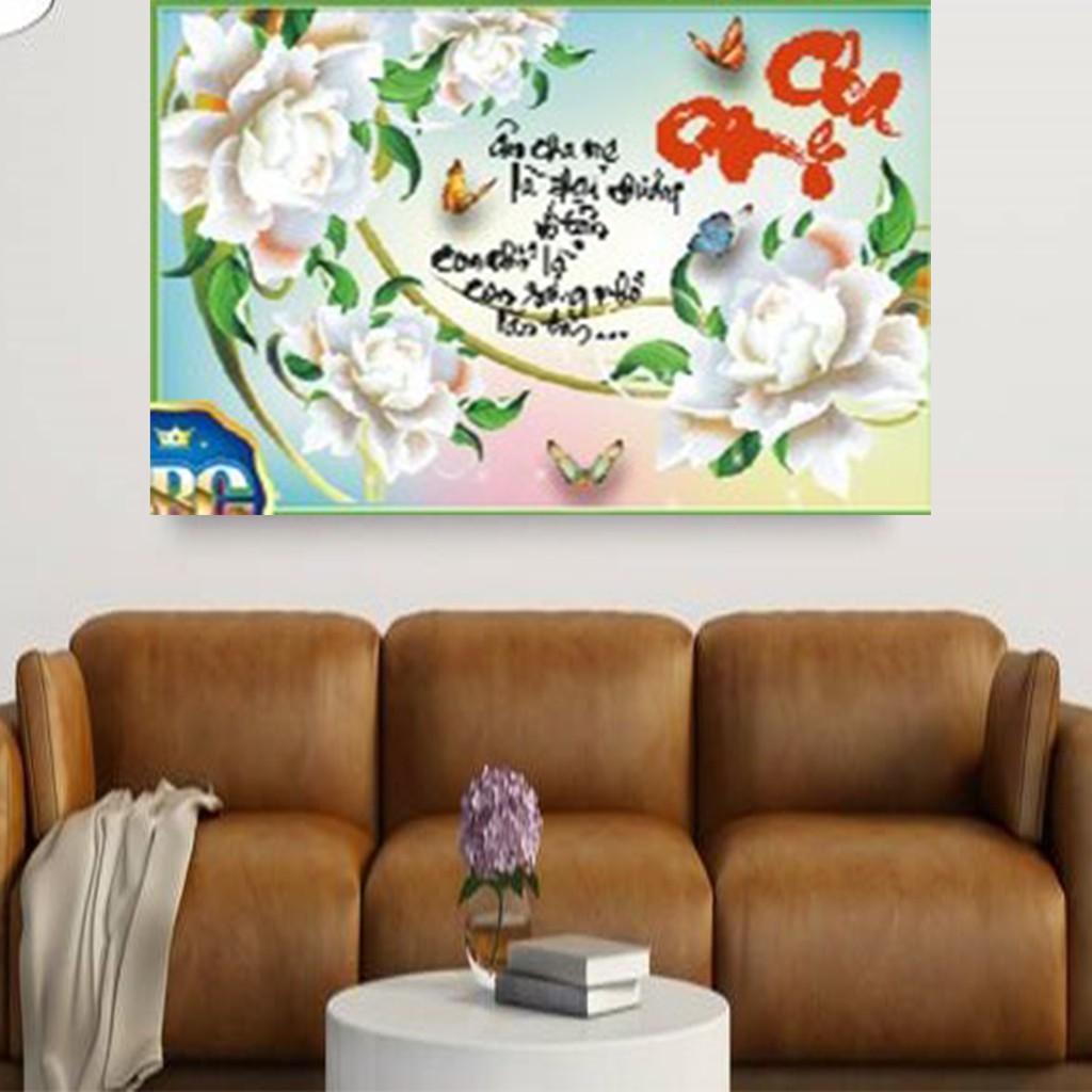 Tranh đá cha mẹ hoa mẫu đơn trắng DF270 - kích thước: 75 * 50cm.