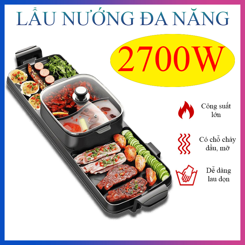 Bếp lẩu nướng đa năng lẩu 2 ngăn - nướng 2 ngăn, công suất 2700w, chống dính - K1297-