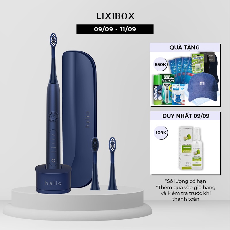 Combo Bàn chải đánh răng điện Halio Toothbrush - Midnight Blue &amp; set đầu bàn chải thay thế