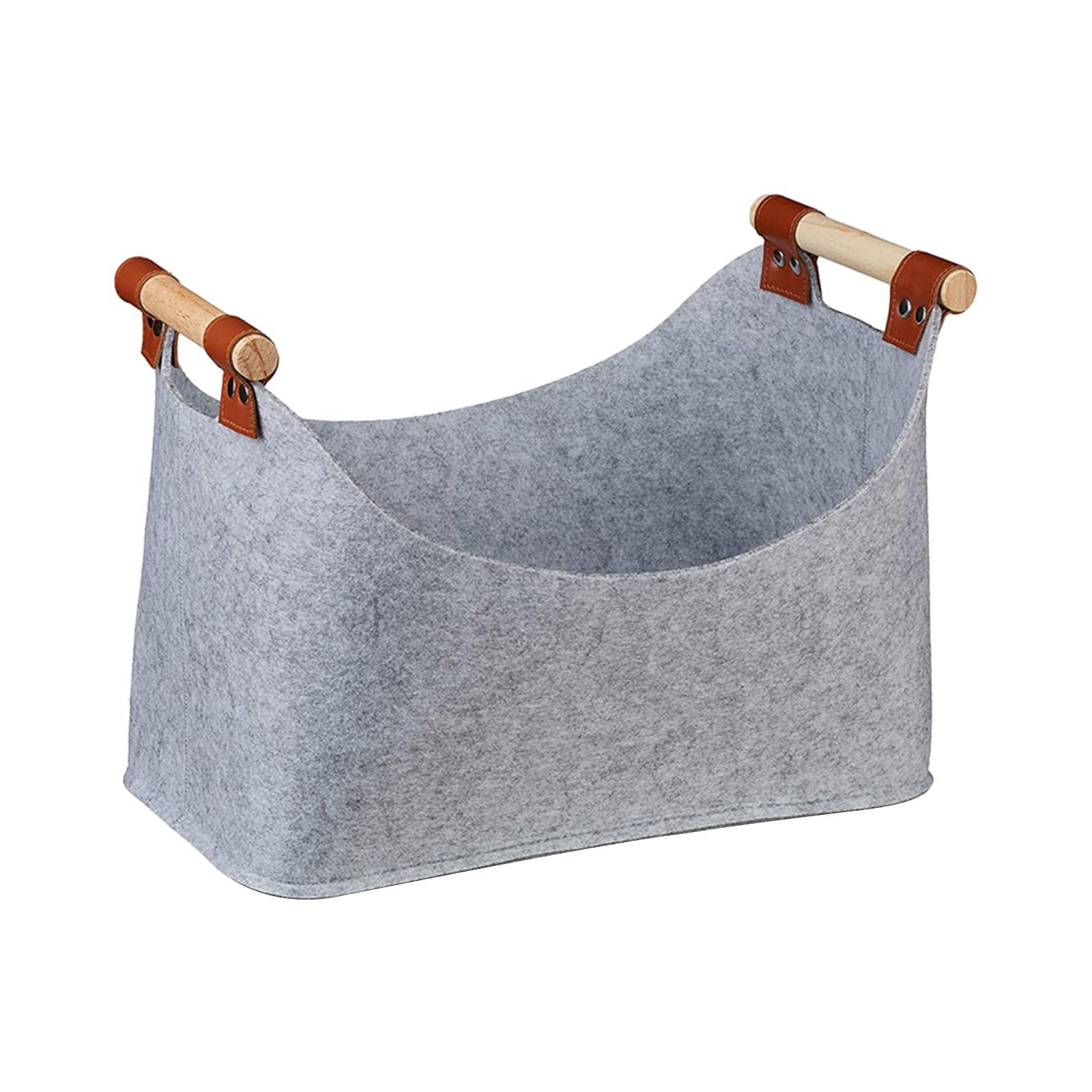 Felt Bag with Wooden Handle Thickened Rack Barbecue Log Tote Bag for Camping