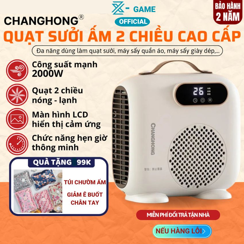 Quạt Sưởi Gốm Mini, Máy Sưởi Changhong 2000W Để Bàn Cao Cấp Làm Ấm Nhanh Sấy Khô Quần Áo Màn Hình Cảm Ứng Có Hẹn Giờ 3 Chế Độ Giúp Giữ Ấm Cơ Thể Chống Cảm Lạnh Trong Mùa Đông - Hàng Chính Hãng