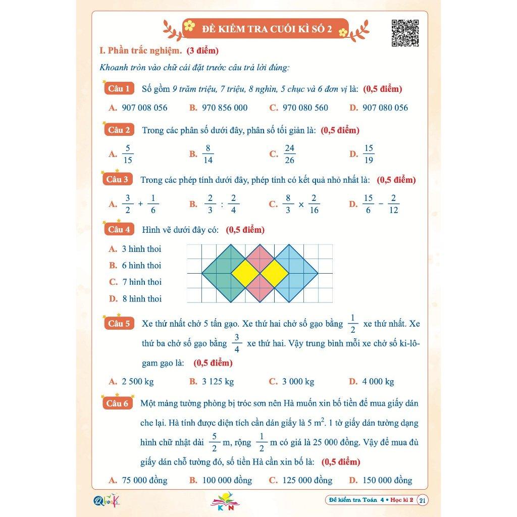 Sách Đề Kiểm Tra Toán Lớp 4 - Học Kì 2 - Kết Nối Tri Thức Với Cuộc Sống - Bản Quyền