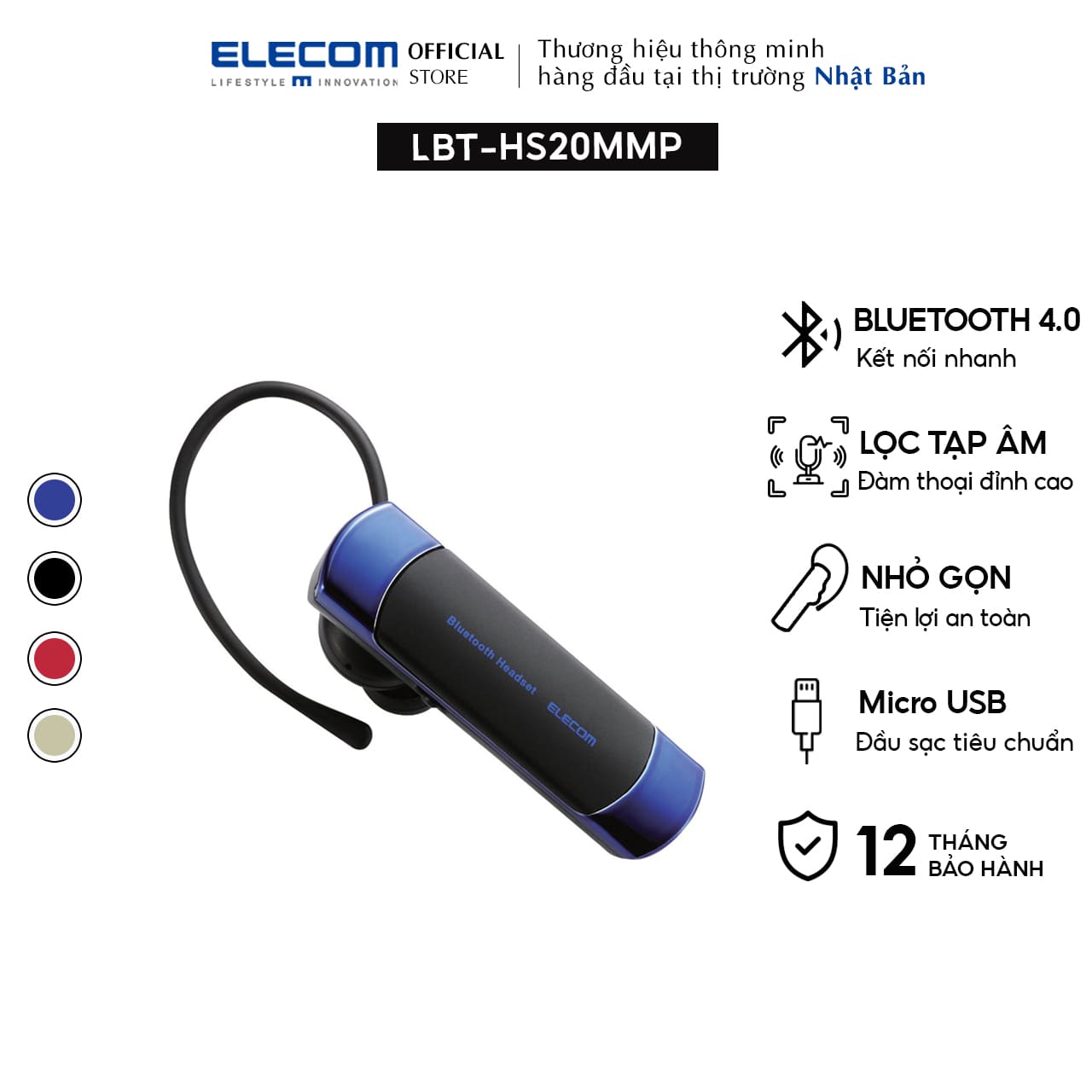 Tai nghe Buetooth dùng điện thoại ELECOM LBT-HS20MMP Hàng chính hãng - Bảo hành 12 tháng