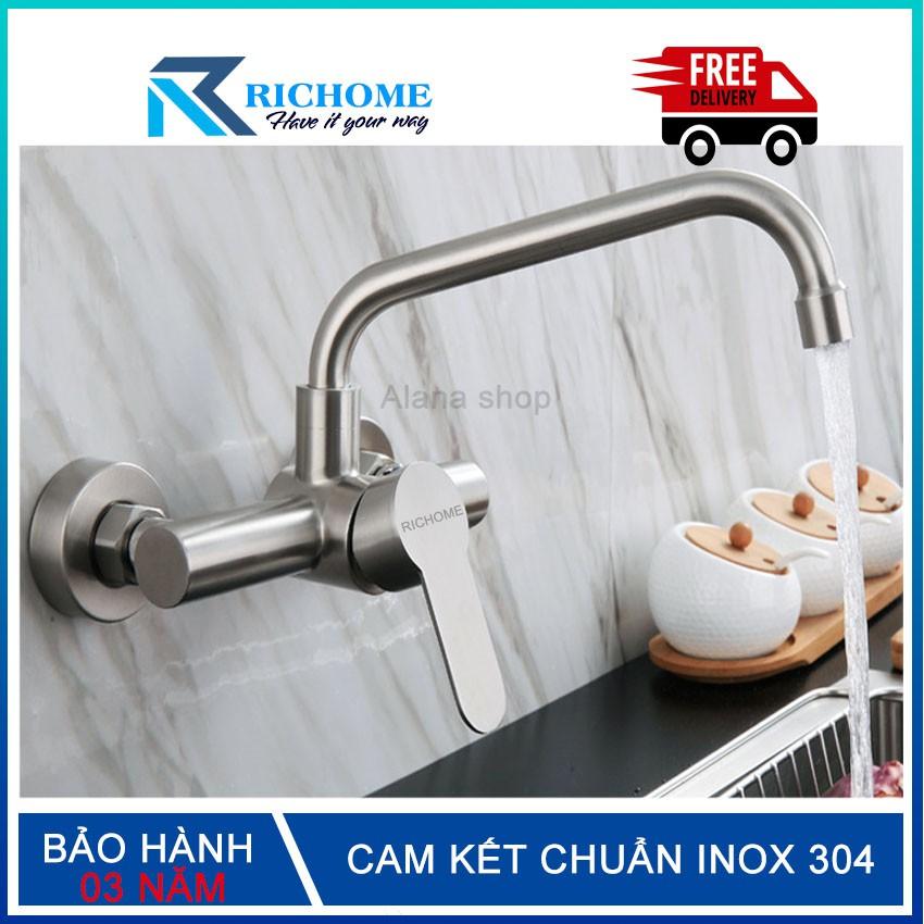 Vòi Rửa Chén Bát Nóng Lạnh Gắn Tường Chất Liệu Inox 304 Nguyên Khối