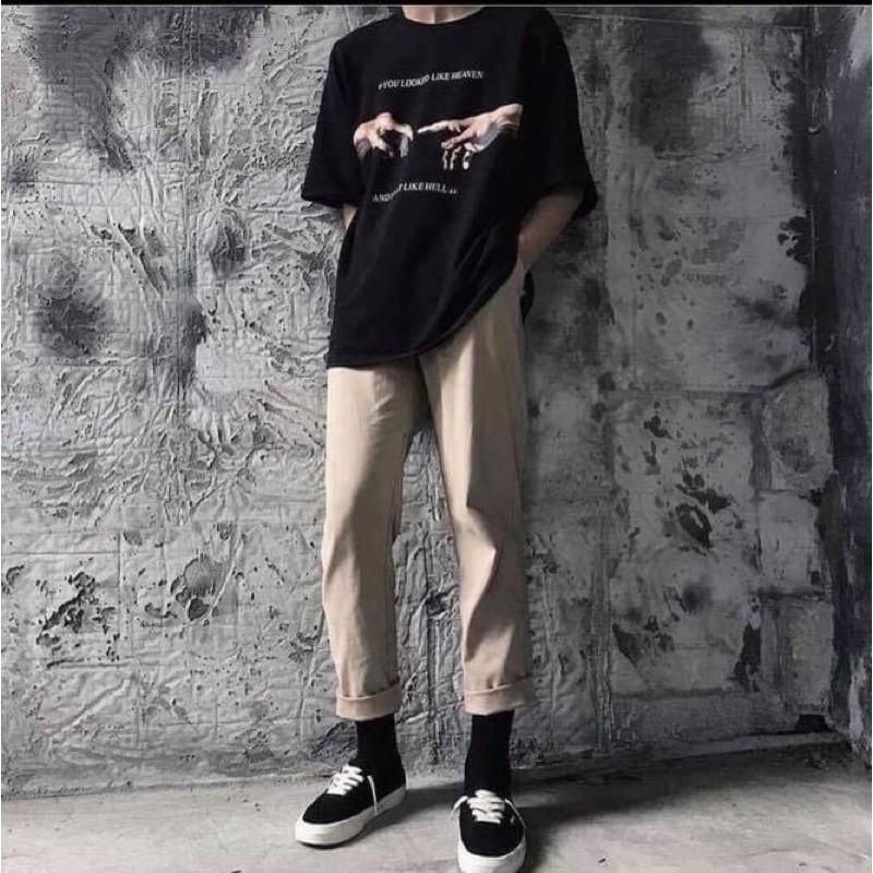 Quần Basic Kaki Nam Nữ Ống Suông UNISEX màu Đen/Tan (Chất siêu mịn dày đẹp