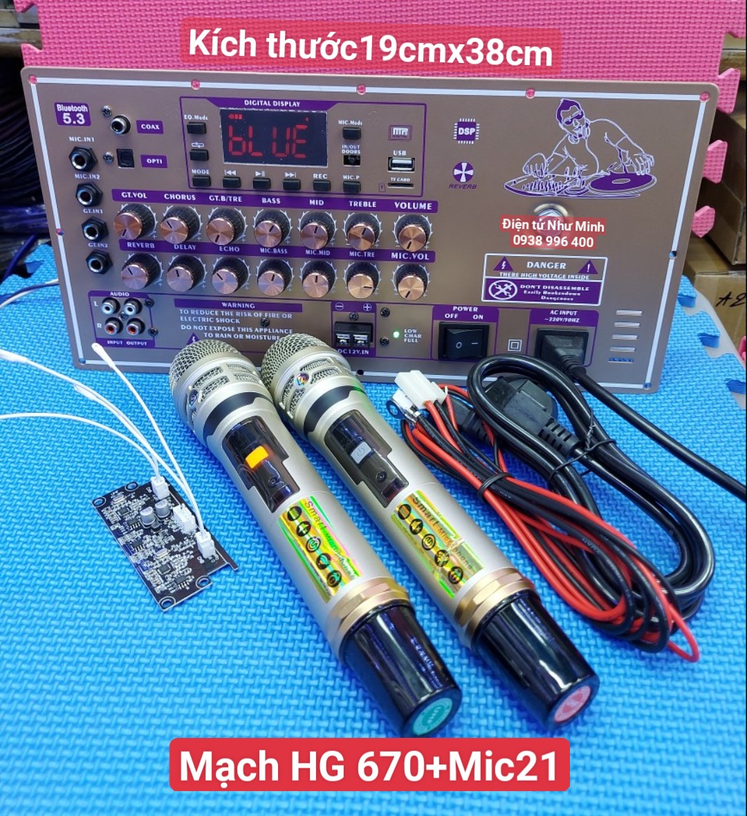 Mạch LOA kéo DSP Reverb Time  - Có Optical / Coaxial - Bass 40 đôi - 50 đôi - KÍCH THƯỚC 19CMX38CM