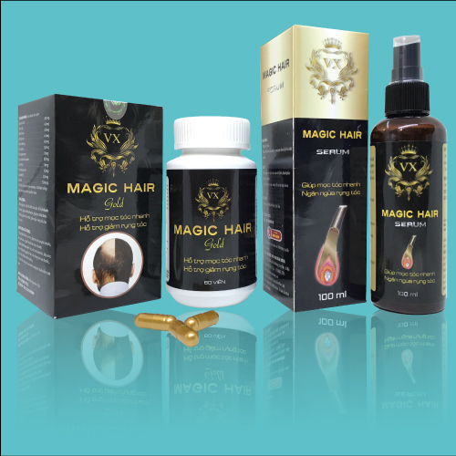 Thực Phẩm Chức Năng Vạn Xuân Đường Viên Uống Magic Hair Gold và Magic Hair Serum Giúp Mọc Tóc Nhanh, Tóc Bạc Sớm Lọ 60 Viên