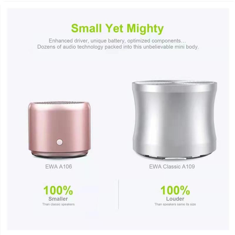 Loa Bluetooth EWA Mini A106 Pro với Bộ tản nhiệt âm trầm tùy chỉnh, Chống nước IPX7