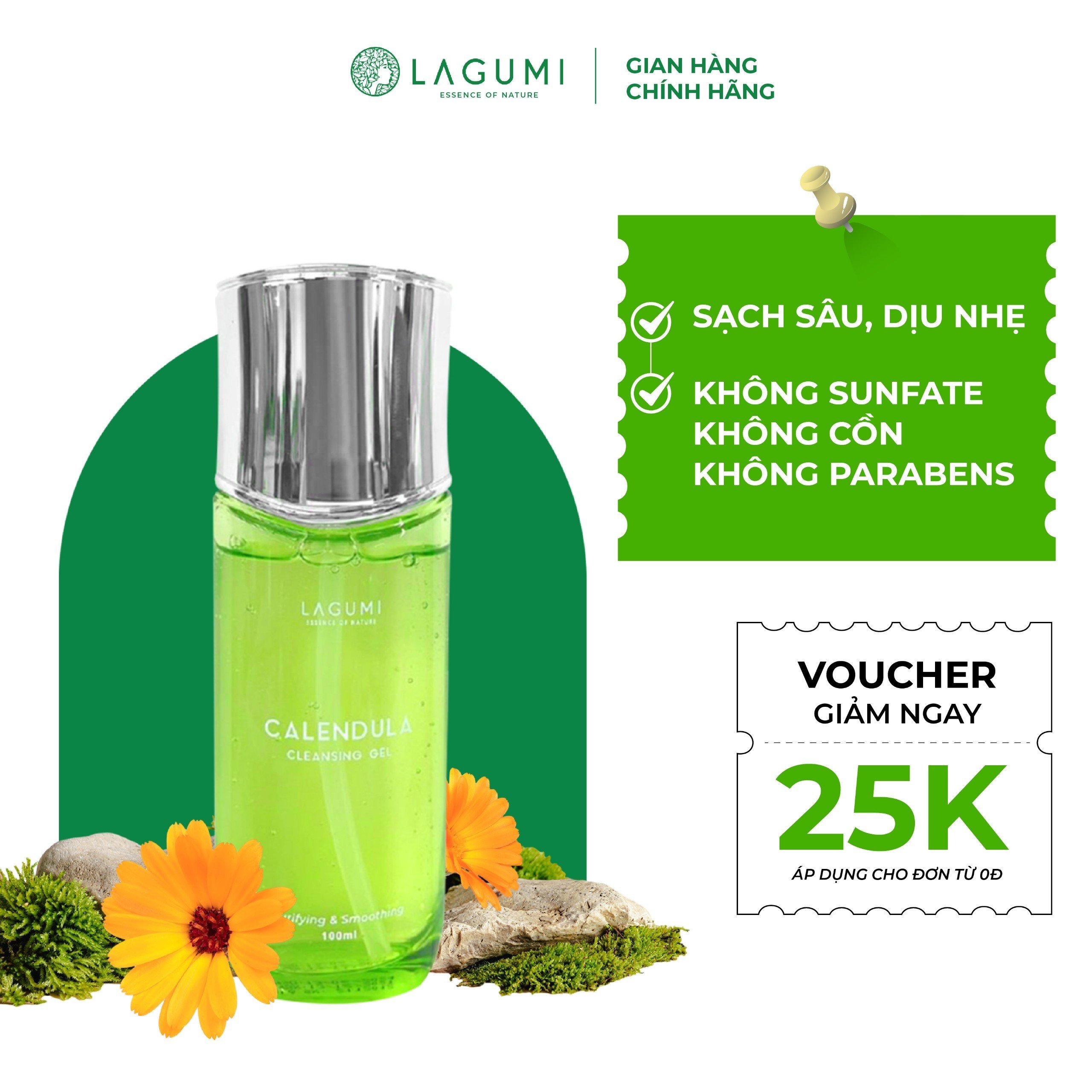 Sữa rửa mặt tạo bọt sạch sâu ngừa mụn phù hợp mọi loại da Lagumi Calendula Cleansing Gel 100ml an toàn cho mẹ bầu