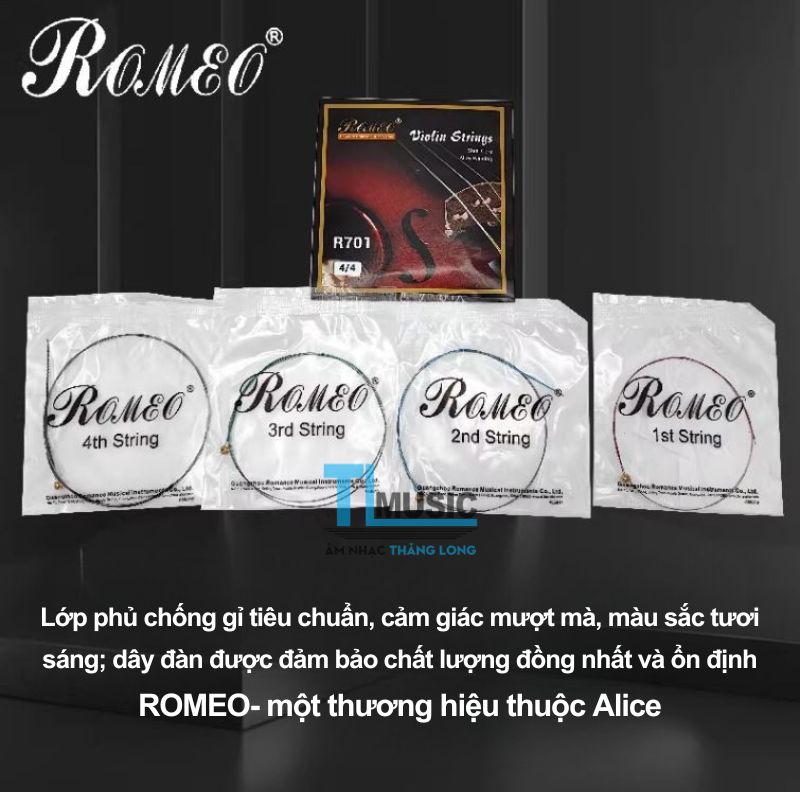 Bộ Dây Đàn Violin Romeo R701 4/4 Alice Dây Thép Chống Gỉ Âm Sáng Ổn Định Giá Tốt