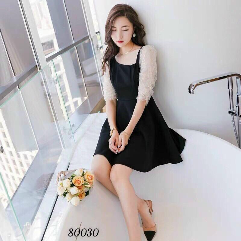 Đầm cotton lạnh phối lưới kim tuyến
