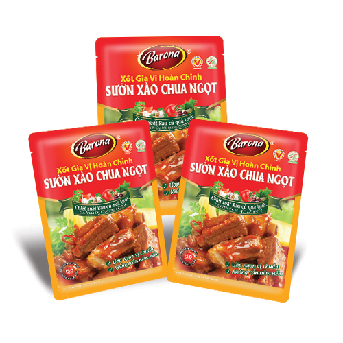 Combo 3 gói Xốt Gia vị hoàn chỉnh Barona - Sườn xào chua ngọt 80gr