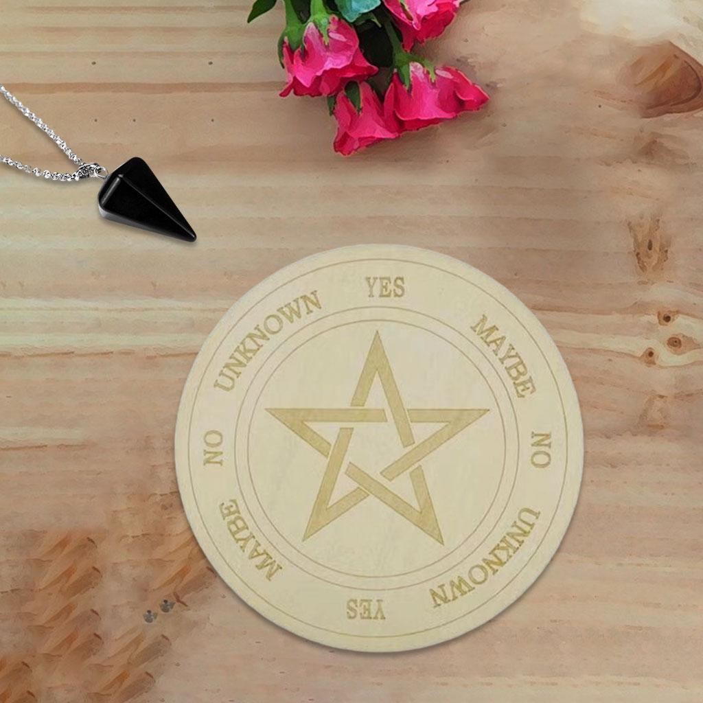 Round Wooden  Pendulum Board with Black Pendant Necklace Home