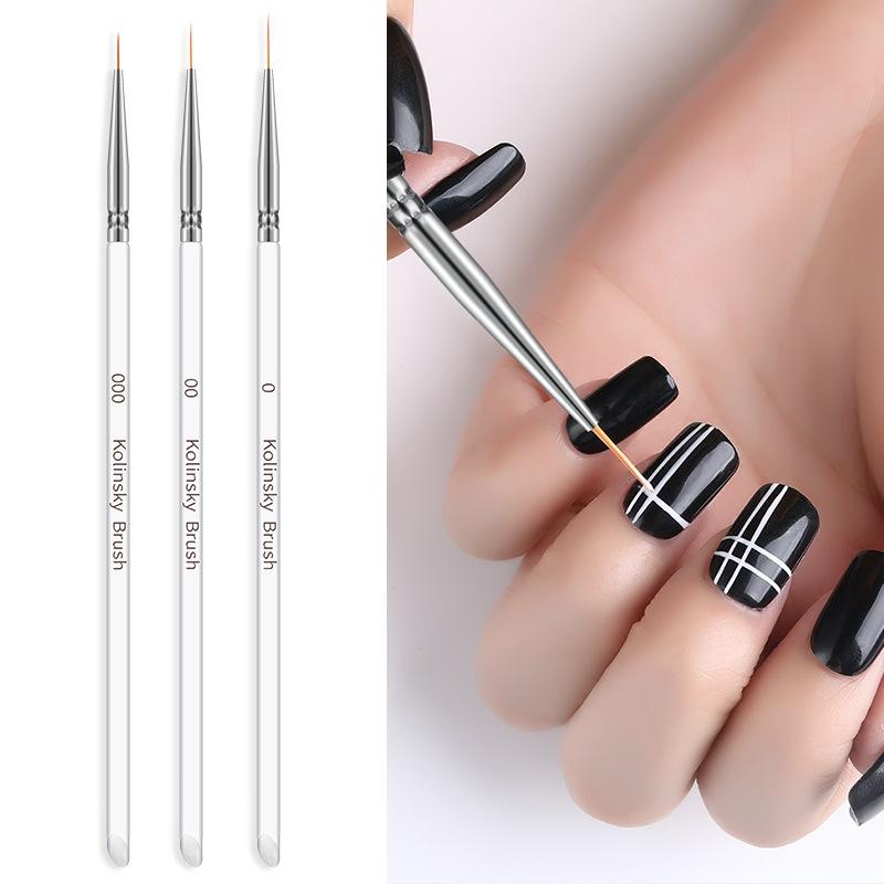 Set 3 cọ vẽ nét vẽ hoa nail Kolinsky Brush, Cọ vẽ móng tay nét thẳng ngang dọc màu nước móng tay