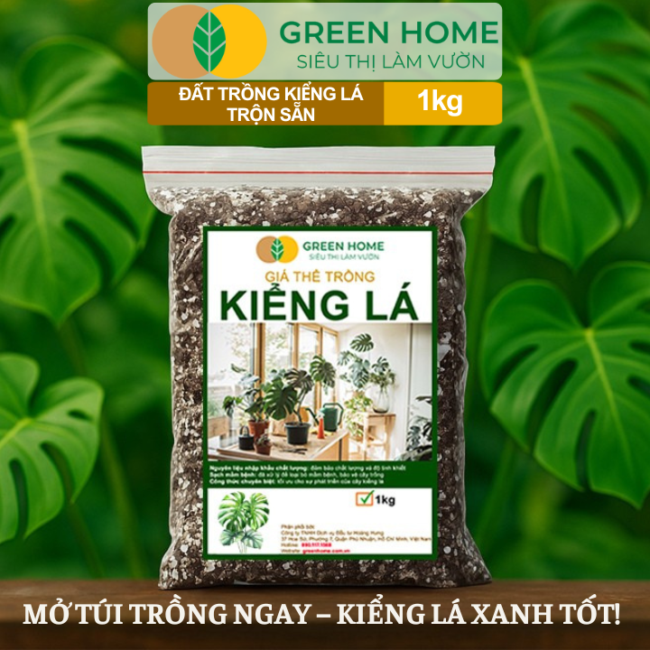 Đất Trồng Kiểng Lá Greenhome, Bao 1kg, Giá Thể Trộn Sẵn, Tiện Lợi Cho Monstera, Kiểng Lá