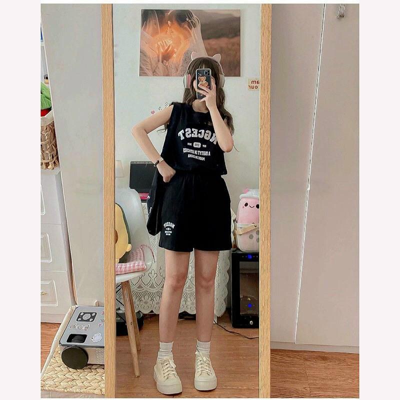 Set đồ nữ tanktop thể thao form rộng in số 215 ulzzang Set 3 món áo tanktop quần short đùi 