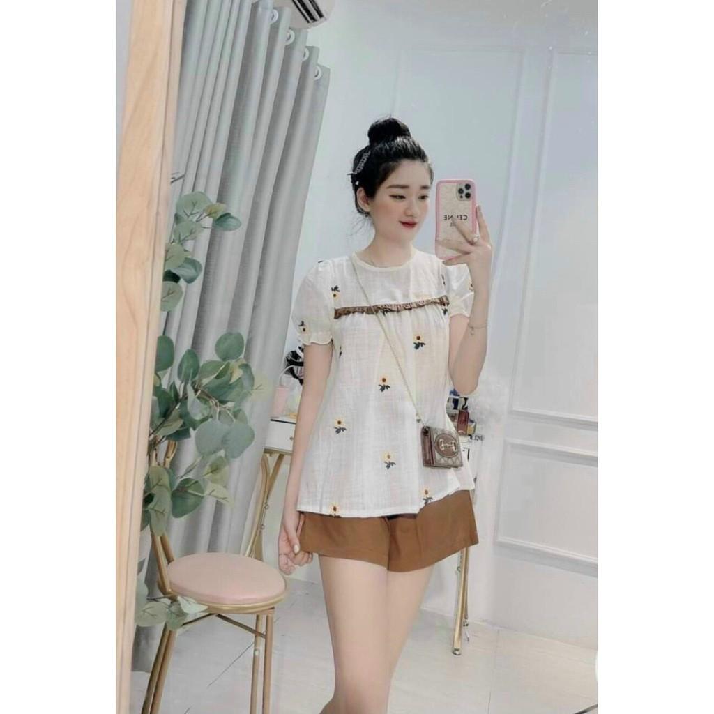 SET ÁO KATE THÊU HOA+QUẦN ĐÙI MÀU XANH ĐỎ NUDE-hình thật trải sàn