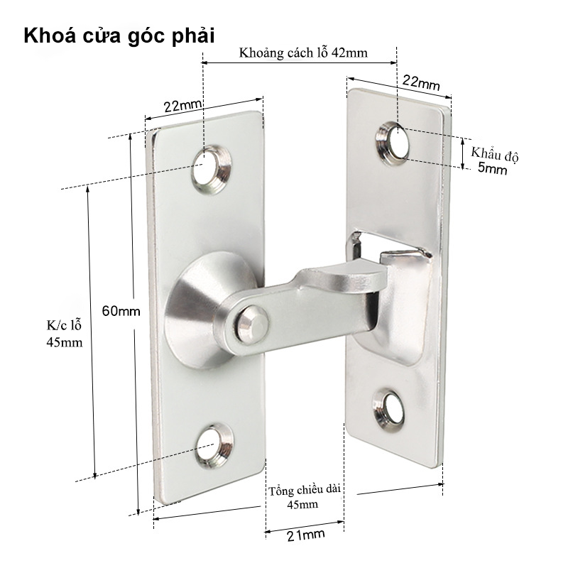 Chốt Khoá Cài Cửa KUNBE Lắp Góc Vuông 90 Độ Bằng Inox Dày Dặn An Toàn