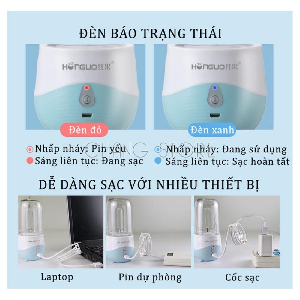 Máy xay sinh tố cầm tay mini, máy say sinh tố Honguo 6 lưỡi sạc pin tích điện dung tích 300ml, bảo hành 12 tháng