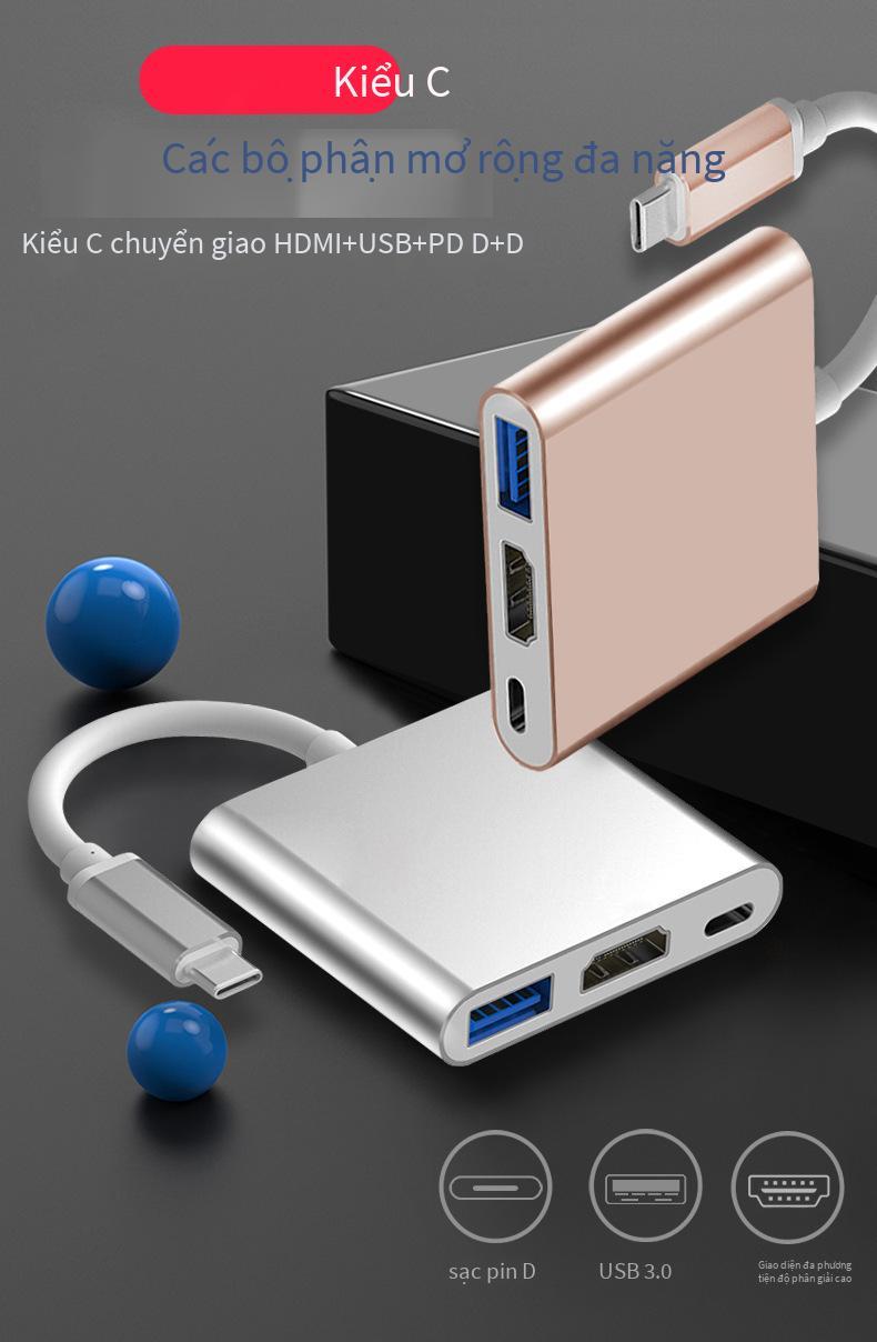 Đảm bảo chất lượng Cáp chuyển đổi 3 trong 1 vỏ nhôm 4K độ nét cao USB3.1 đế cắm đa năng chuyển đổi Type-C sang HDMI