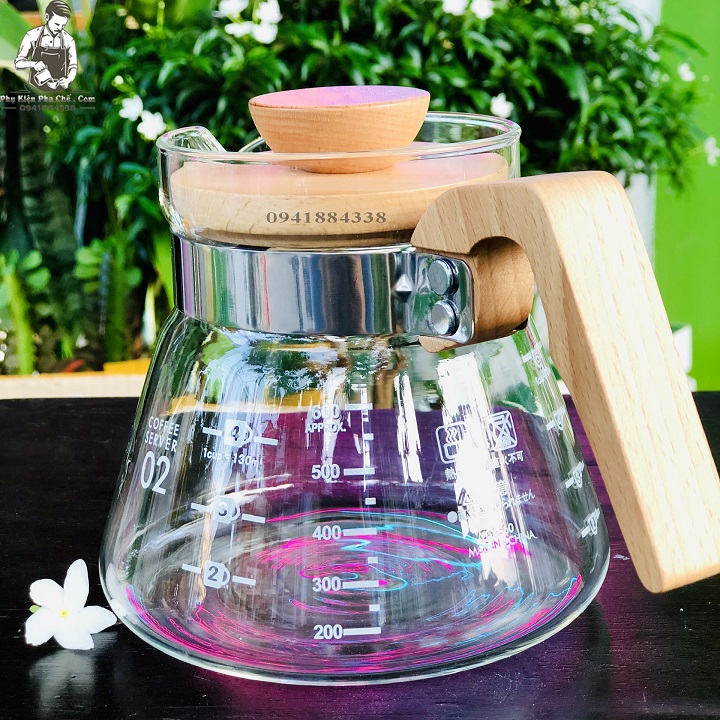 Bộ Bình Pha Cà Phê Drip Coffee,  Pour over V60 600ML Tay Cầm Gỗ