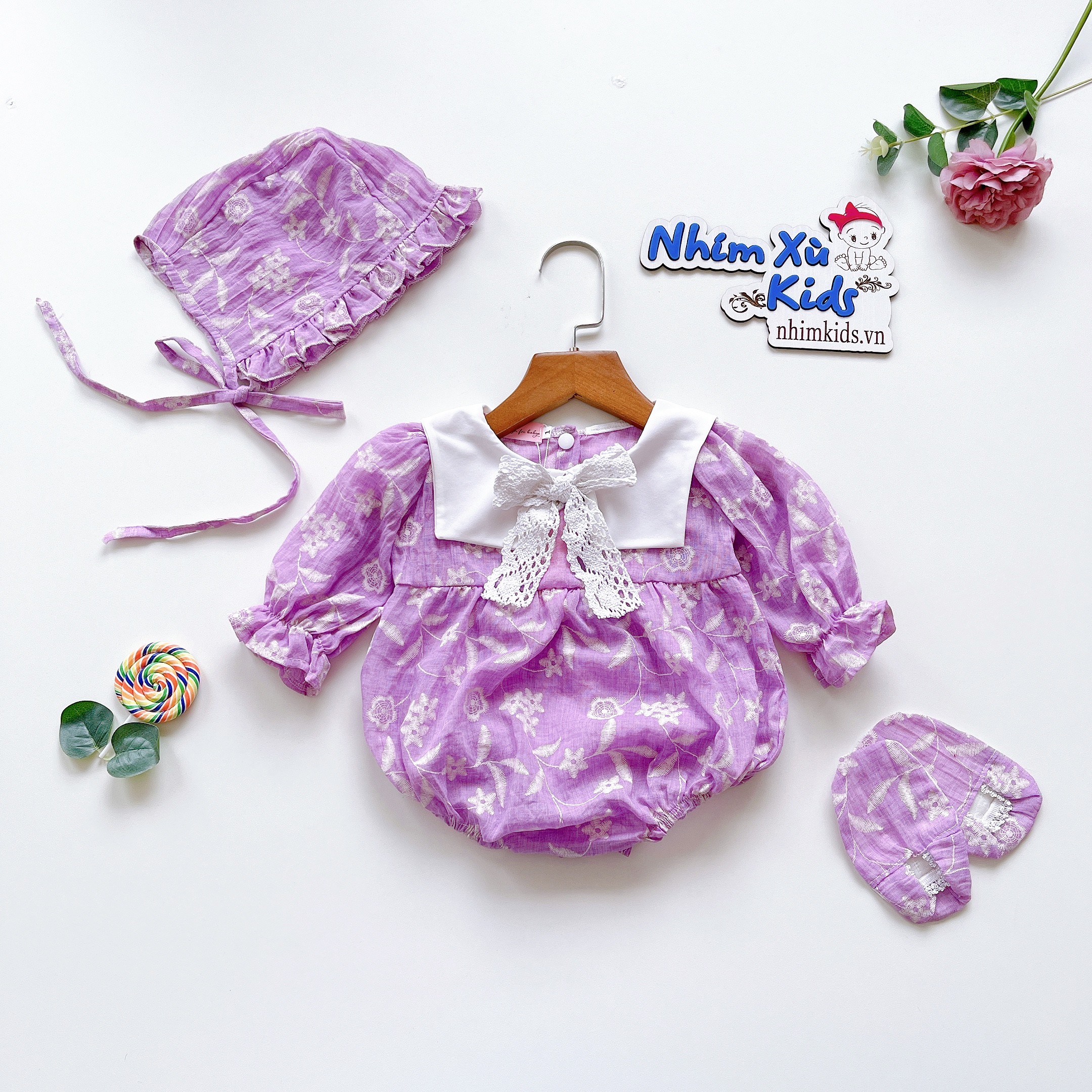 Body hoa tím 3 chi tiết cho bé