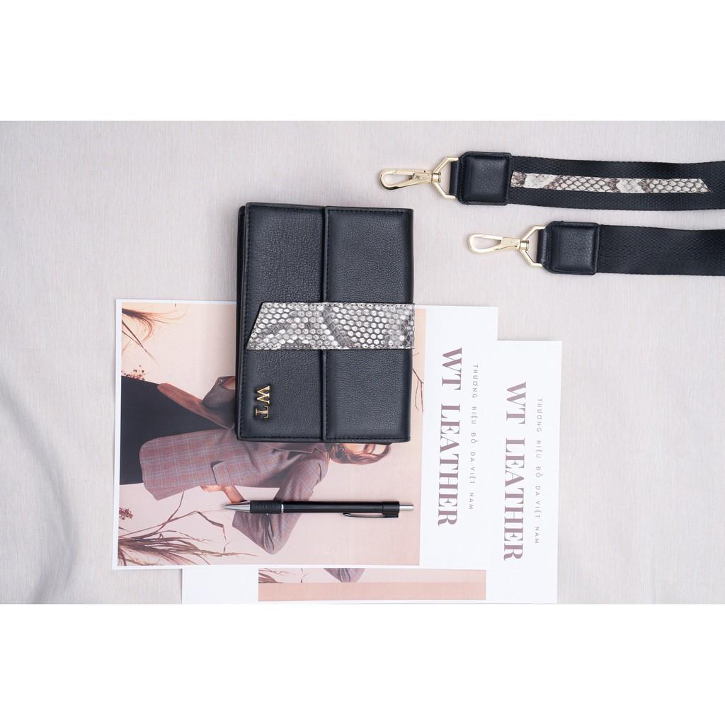 Túi Xách Nữ Có Quai Đeo Da Bò Phối Da Trăn Cao Cấp Màu Đen WT Leather 050199102