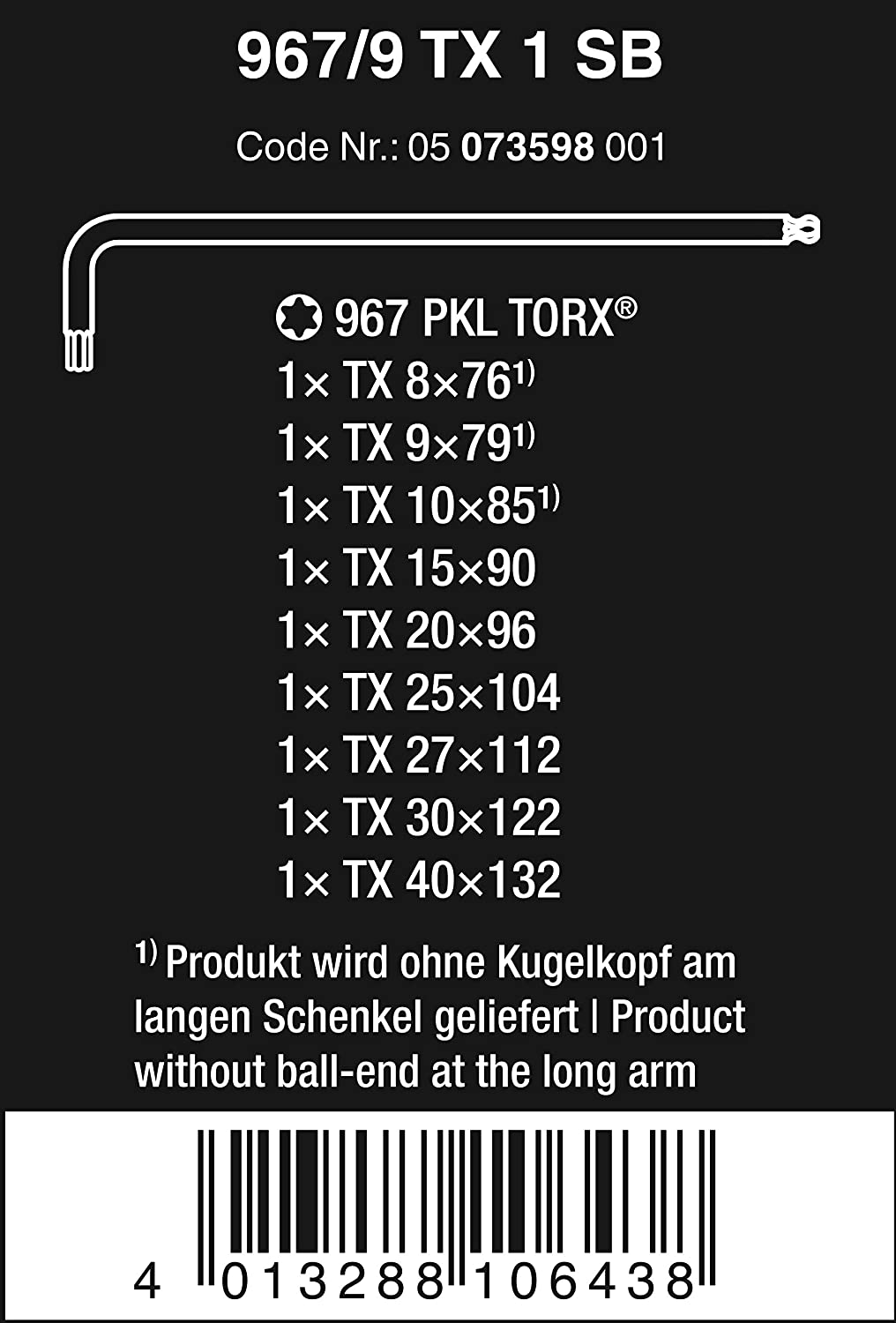 Bộ hoa thị ngắn không lỗ 967/9 TX 1 SB gồm 9 cái Wera 05073598001